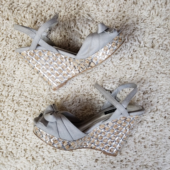 White House Black Market Shoes - White House Black Market Silver Wedge Sandals